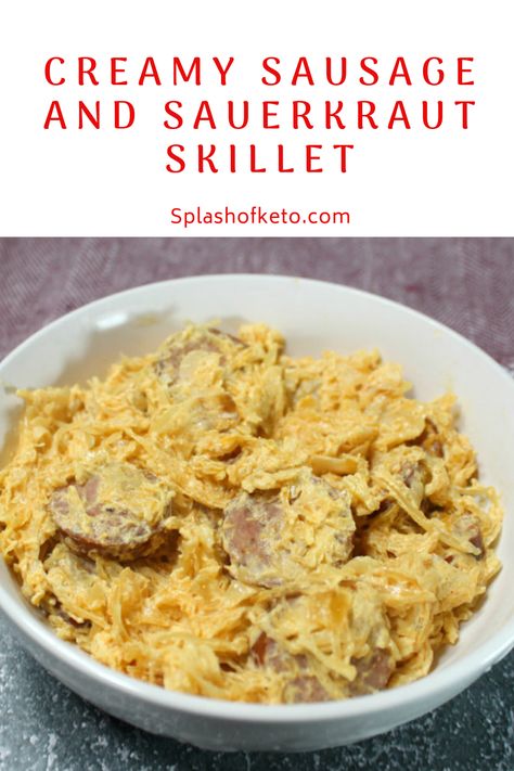 In under 30 minutes, you can have this awesome creamy sausage and sauerkraut skillet ready to serve! Enjoy! Saurkraut And Sausage, Creamy Sauerkraut, Sausage And Sauerkraut, Sausage Sauerkraut, Jimmy Dean Sausage, Fall Meals, Main Entrees, Polish Sausage, Spicy Brown Mustard