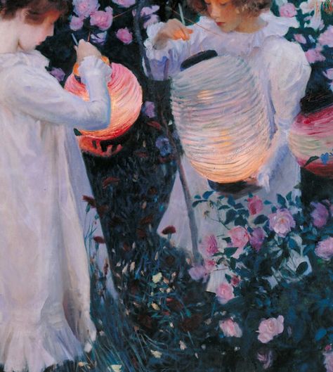 John Singer Sargent, Carnation, Lily, lily, Rose (detail) 1885-86 Lily Lily Rose, Carnation Lily Lily Rose, Beachy Art, Lantern Art, Academic Art, John Singer Sargent, Art Folder, Rosé Details, Impressionism Art