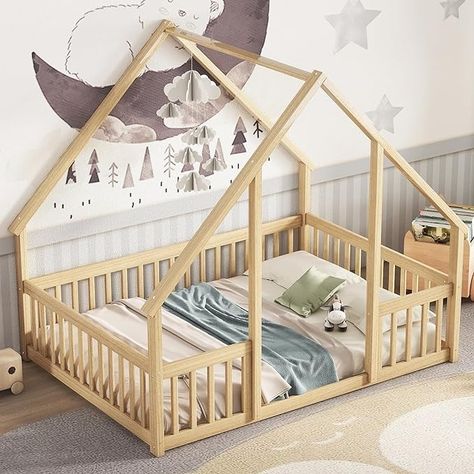 Amazon.com: Bellemave Twin Floor Bed for Kids, Girls, Boys, Wood House Bed Frame, House Floor Bed for Kids, Twin Size Montessori Floor Bed with Fence, Playhouse for Kids, White : Home & Kitchen Rooms Decoration, Montessori Floor Bed, House Beds For Kids, Toddler Floor Bed, Floor Bed Frame, Rock Bed, House Frame Bed, Wooden Rocking Chairs, Wood Roof