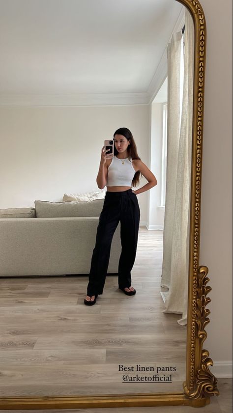 Black Linen Pants Outfit Summer Casual, Black Linen Trousers Outfit, Black Linen Pants Outfit Summer, Linen Pants Outfit Summer Casual, Black Linen Pants Outfit, Linen Pants Outfits, Summer Neutral Outfits, Linen Trousers Outfit, Linen Pants Outfit Summer