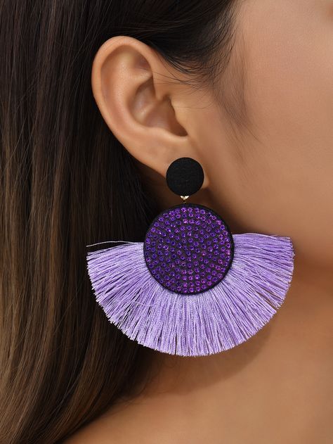 Flashy Earrings, Dark Blue Earrings, Embellished Fashion, Orange Earrings, Earrings Purple, Tassel Drop Earrings, Tassel Jewelry, Rhinestone Decor, Earrings Inspiration