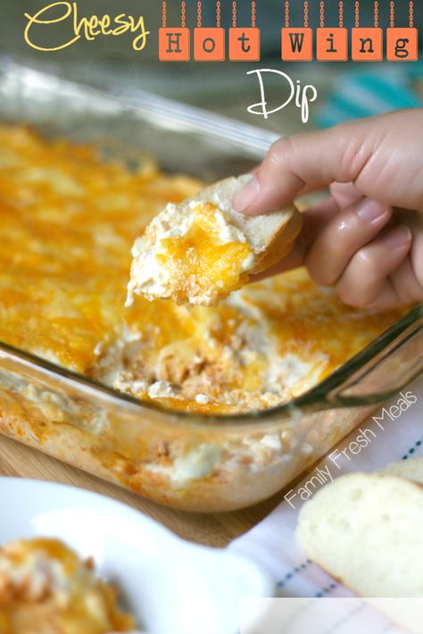 Cheesy Hot wing dip... shredded chicken(leftover or store bought rotisserie, 1/4 cup Franks Hot Sauce, 1 cup blue cheese dressing, 8 oz of cream cheese (at room temp), 2 cup shredded Cheddar Jack cheese Hot Wing Dip, Wing Dip, Fresh Meals, Family Fresh Meals, Chicken Dip, Superbowl Snacks, Football Food, Yummy Dips, Party Food Appetizers