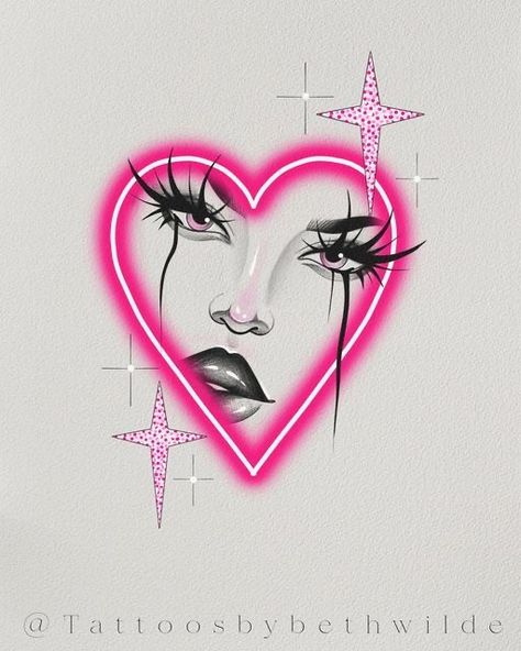 Neon Sign Tattoo, Barbie Tattoo, Tropical Tattoo, Neon Tattoo, Basic Tattoos, Ear Tattoo Ideas, Petit Tattoo, Pink Tattoo, Lady Face