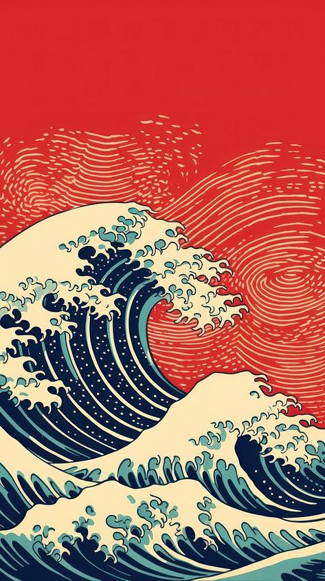 Japanese wave pattern nature ocean.  | premium image by rawpixel.com / Teddy Wave Japanese, Japanese Wave Pattern, Hokusai Great Wave, Japanese Background, Japanese Wallpaper, Period Art, Japanese Wave, Wave Illustration, God Tattoos