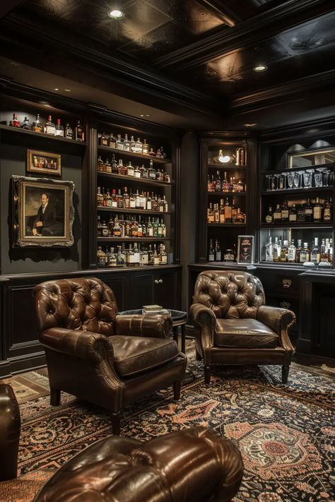 Designing The Perfect Home Whiskey Lounge: 13 Ideas & Inspiration - DreamyHomeStyle Cigars And Whiskey Room, Home Whiskey Room, Speakeasy Interior Design, Whiskey Bar Ideas, Whiskey Lounge Home, House Bar Design, Home Whiskey Bar, Speakeasy Bar Design, Whiskey Room Ideas