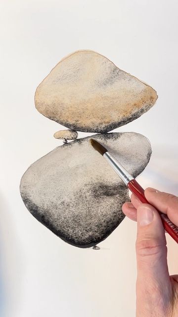 Rock Watercolor Paintings, Watercolour Rocks, Graphic Design Portrait, Abstract Watercolor Tutorial, Painting Graphic Design, Design Portrait, Watercolor Birthday Cards, Pressed Paper, Coffee Painting