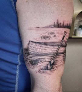 Paddle Tattoo, Landscape Tattoo, Tree Lover, Wild Love, Genuine Love, Black Feathers, Meaningful Tattoos, Arm Tattoo, Boats