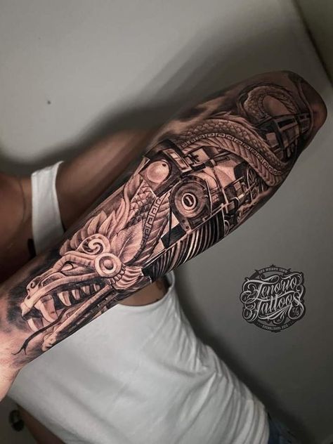 Mexican Leg Sleeve Tattoo, Mexican Sleeve Tattoo Men, Aztec Panther Tattoo, Purepecha Michoacan Tattoo, Mexican Tattoos Men, Aztec Forearm Tattoo For Men, Aztec Tattoo Mexican Forearm, Purepecha Tattoo, Mexican Tattoo Ideas For Men Aztec