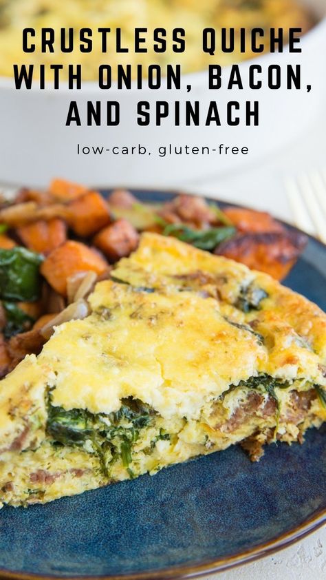 Quiche Crustless, Quiche Recipes Crustless, Bacon Quiche Recipe, Bacon Spinach Quiche, Crustless Quiche Recipe, Brunch Quiche, Spinach Quiche Recipes, Recipe With Bacon, Savory Tarts