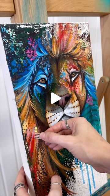 Acrylic Animal Paintings Easy, Cool Painting Ideas On Canvas, Abstract Lion Painting, Colorful Lion Painting, Donkey Art, Abstract Lion, Lion Painting, Painting Art Lesson, Lion Art