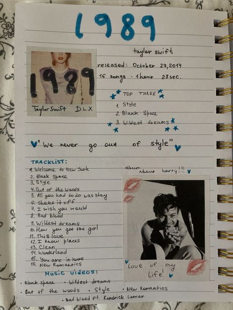 I Heart Journal Page, Taylor Swift Songs Journal, Artist Journal Pages, Speak Now Journal Page Taylor Swift, 1989 Taylor Swift Journal, 90s Journal Aesthetic, 1989 Journal Page, Music Page Journal, Song Book Aesthetic