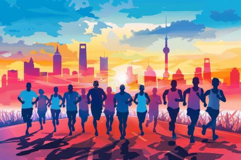 Running marathon illustrator background and group of runners for poster .Generative AI royalty free stock photography Marathon Background, Illustrator Background, Marathon Poster, Marathon Posters, Running Illustration, Running Vector, Running Marathon, Marathon Running, Human Design