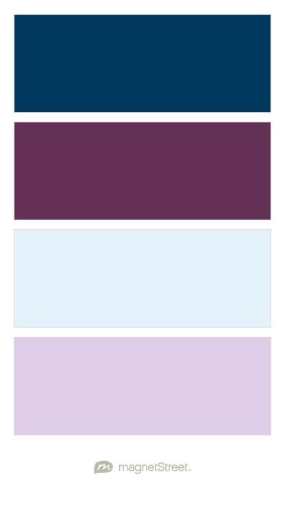 Navy, Eggplant, Ice, and Lavender Wedding Color Palette - custom color palette created at MagnetStreet.com Plum Living Rooms, Plum Wedding Colors, Apartment Color Schemes, Champagne Wedding Colors, Custom Refrigerator, Fall Purple, Winter Color Palette, Spring Color Palette, Winter Wedding Colors