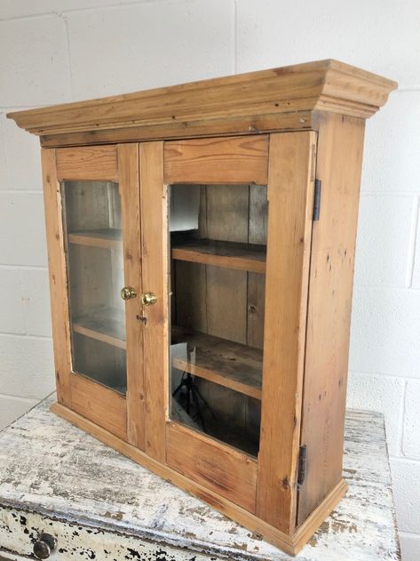 Antique Victorian Pine Glazed Wall Cupboard | 717166 | Sellingantiques.co.uk Rustic Wall Cabinet, Kitchen Cabinet Glass Doors, Antique Wall Cabinet, Kitchen Cabinet Glass, Antique Kitchen Cabinets, Wooden Display Cabinets, Glass Cupboard, Cabinet Glass Doors, Wall Cupboards