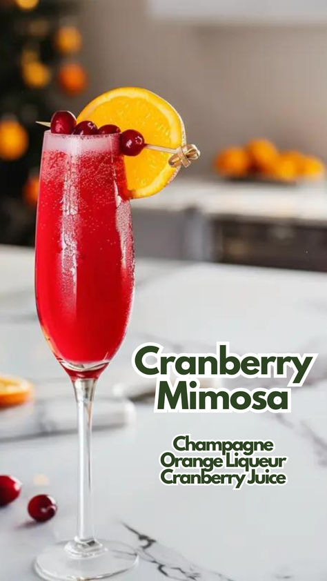 Cranberry Mimosa New Years Mimosa, Flavored Mimosas, Morning Mimosas, Champagne Recipes, Cranberry Cocktails, Cranberry Cocktail Recipe, Watermelon Tequila, Mascarade Ball, Liqueur Cocktails