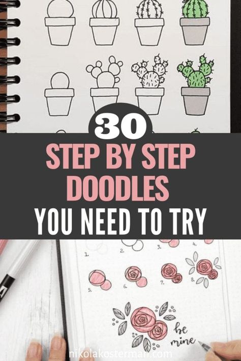 30 Easy Bullet Journal Doodles that are Super Cute How To Doodles, Step By Step Doodles, Bullet Journal Period Tracker, Doodle Bullet Journal, Step By Step Drawings, How To Doodle, Drawing Doodles, Bullet Journal Hacks, Bullet Journal Ideas