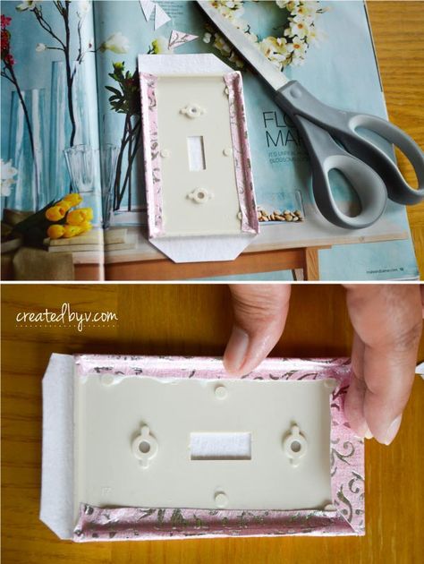 diy decorative switch plates outlet covers, crafts, decoupage Plate Covers Diy, Diy Renter Friendly, Craft Room Lighting, Switch Covers Diy, Diy Light Switch, Light Switch Art, Light Switch Covers Diy, Switchplate Covers, Decorative Switch Plate