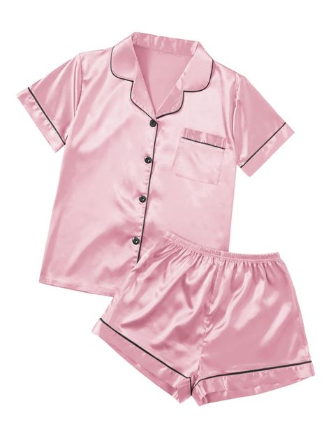 PRICES MAY VARY. Material:Satin pajama set is made of Premium 96%Polyester+4%Spandex satin fabric.Ultra Soft Silk Ekouaer Sleepwear Features:Two Piece Pajama Set featuring classic sleepwear style.Short sleeve sleepwear top and pajama shorts set.High quality material and this sleep set with superior stitching and perfectly-lined hems. Breathable and Comfy sleepwear set Pajama Top:Short sleeve sleepwear with notch collar,button front pajamas shirt and one chest pocket design.Lightweight and Skin-f Pjs Shorts, Shorts Pjs, Pijama Satin, Pajamas Shirt, Comfy Sleepwear, Silk Loungewear, Designer Pajamas, Pijamas Women, Silk Pjs