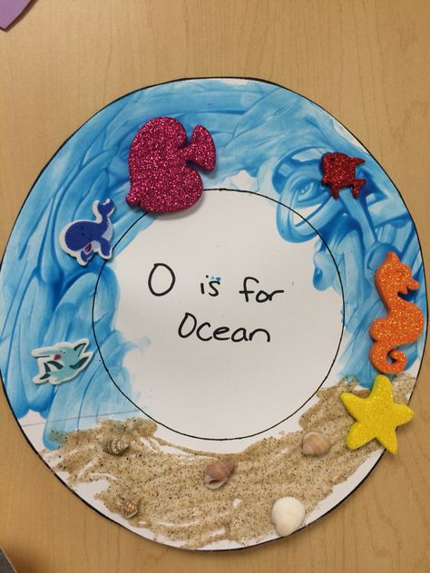 Ocean Week Preschool Crafts, O Is For Ocean Craft, Literacy Ocean Activities Preschool, O Preschool Activities, Letter Oo Craft, O Is For Ocean Preschool, Ocean Theme Prek Activities, Ocean Name Craft, Ocean Animal Art Preschool