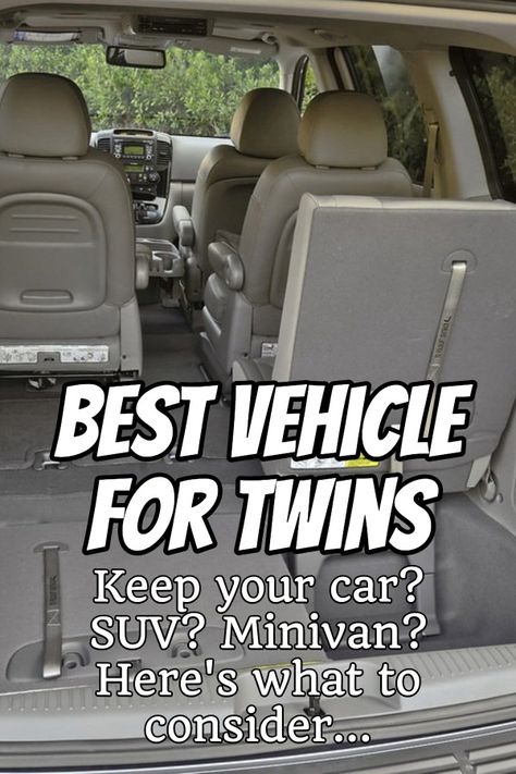 Finding the best vehicle for twins is challenging. Here's what to consider when making this decision and how to find a good vehicle match for your family that will fit your twins, other children, and all the baby gear you'll need when you leave the house. Plus if you can keep your current car or need an SUV or minivan. Twins Car Seats, Twin Items, Minivan Mom, Twin Baby Gear, Twin Gear, Twin Car, Best Suv Cars, Sleeping Twins, Best Family Cars