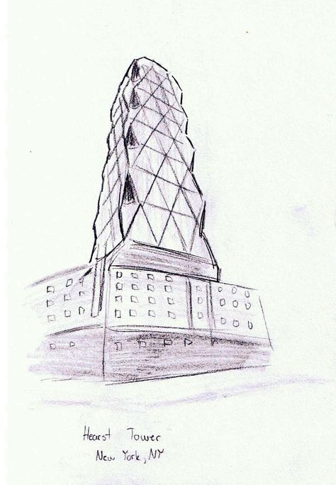 Two - Minute Sketch of Norman Foster's Hearst Tower in New York City Norman Foster Sketch, Towers Architecture, Hearst Tower, Norman Foster, The Fosters, York City, New York City, Tower, Sketch