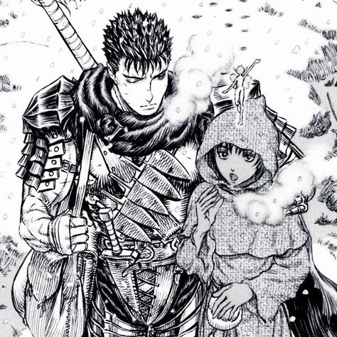 guts casca gutsca puck winter berserk kentaro miura Guts Casca, Berserk Manga, Vintage Poster Design, Manga Icons, Discord Server, Matching Profile Pictures, Matching Pfps, Manga Illustration, Cartoon Art Styles