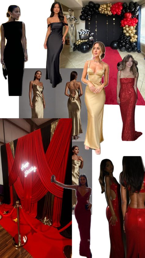 Hollywood Glamour Red Carpet, Hollywood Night Outfit, Red Carpet Party Theme Outfits, Oscar Prom Theme, Red Carpet Mood Board, Casino Royale Dress Ideas, Hollywood Homecoming Theme Dresses, Red Carpet Theme Outfit, Hollywood Nights Theme Party Outfit