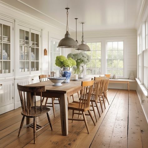 Wind The Key (@windthekey) • Instagram photos and videos Coastal Farmhouse Dining Room, Modern Cottage Kitchen, Cottage Dining Room, Rustic Dining Room Table, Modern Farmhouse Cottage, Cottage Dining, Paneled Walls, Cottage Dining Rooms, Country Dining