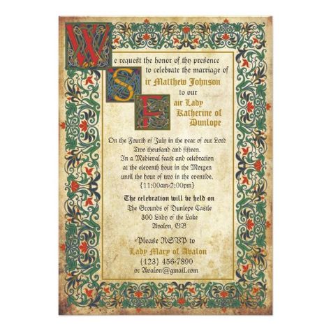 Medieval Manuscript Wedding Invitation Card Medieval Wedding Theme, Geek Wedding, Medieval Wedding, Invitation Design Template, Formal Wedding Invitations, Enchanted Wedding, Medieval Manuscript, Wedding Invitation Card, Formal Invitation