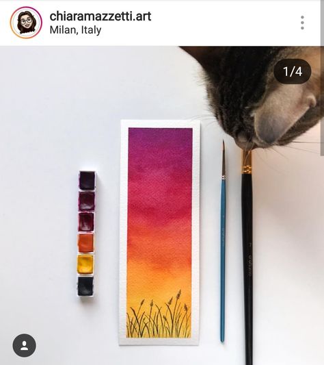 Water Colour Bookmarks, Sunset Bookmark, Easy Drawings For Beginners, Watercolor Beginner, Colored Pencil Artwork, Bookmark Craft, Pichwai Paintings, Canvas Painting Tutorials, Watercolor Bookmarks