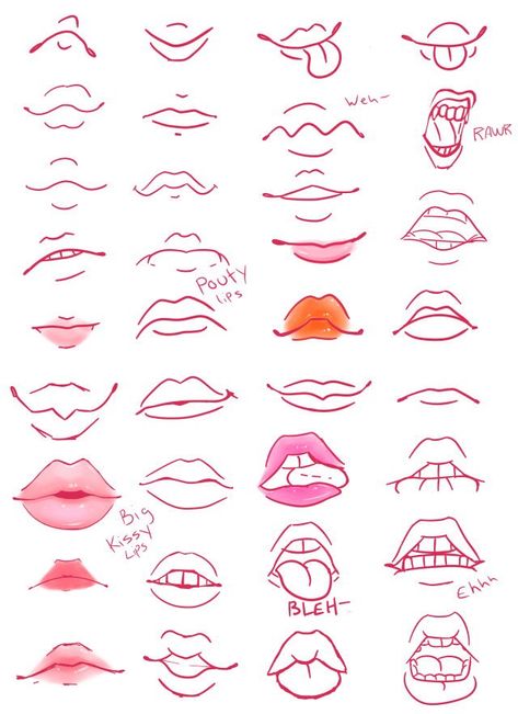 Couple Drawing, Mouth Drawing, Drawing Tutorial Face, Drawing Eyes, Drawing Faces, Lips Drawing, Drawing Expressions, Concept Art Drawing, Sketchbook Art