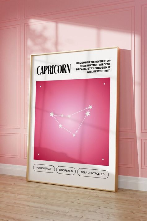 Capricorn Zodiac Sign Poster, Capricorn Birthday Gift, Constellation Art, Aura Print, Astrology Art, Coquette Room Decor, Spiritual Wall Art - Etsy.de Capricorn Wall Art, Capricorn Collage, Capricorn Poster, Room Decor Y2k, Element Terre, Wall Art Aura, Y2k Room Decor, Aura Print, Capricorn Art