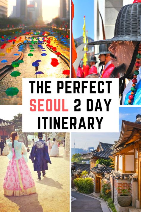 This is your perfect Seoul 2 day itinerary. Only have 48 hours in Korea's wonderful capital? Then you need to read this.   Features 20 unmissable sights to see, a plan to get around Seoul from one place to the next, and shows you the cultural, exciting, delicious, historic, and unforgettable sides of Seoul.  Don't walk around Seoul lost for 2 days, follow this 2 day itinerary and create your perfect Seoul trip.  #seoul #seoulweekend #weekendinseoul #southkorea #korea #seoultrip #seoultravel 2 Days In Seoul, 3 Days In Seoul, Seoul Trip, Seoul Itinerary, Travel Korea, Travel Nepal, Asian Travel, Seoul Travel, South Korea Travel