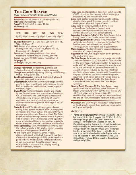 Dnd Reaper, Dnd Grim Reaper, Tiamat Dnd, Dnd God Stats, Dnd Gods, Dnd Demon Stat Block, Dnd 5e Necromancer Stats, Dnd Homebrew Monsters Cr 30, Dnd Monsters Low Level Homebrew