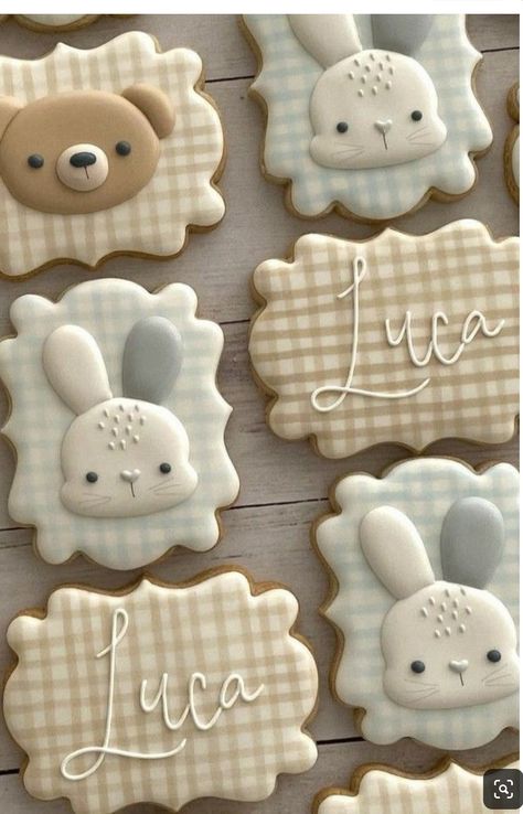 Animal Royal Icing Cookies, Baby Royal Icing Cookies, Luca Cookies, Baby Cookies Decorated, Baby Shower Royal Icing Cookies, Baby Shower Cookies Decorated, Easter Cookies Decorated, Bunny Sugar Cookies, 50th Anniversary Cookies