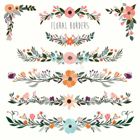 Hand drawn floral borders collection. Floral borders collection with decorative #Sponsored , #Ad, #sponsored, #drawn, #Floral, #decorative, #floral Printable Place Cards Templates, Border Tattoo, Corner Drawing, Decorative Garland, Printable Place Cards, Floral Borders, Whimsical Furniture, Crafting Inspiration, Floral Wreath Watercolor