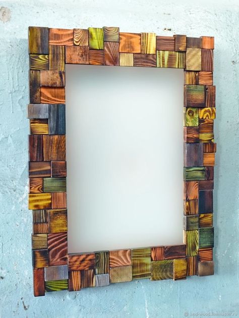 Modern Indoor Garden, Chalet Living Room, Dark Mirror, Mirror Frame Diy, Wood Wall Art Diy, Picture Frame Decor, Diy Wall Art Decor, Wood Shop Projects, Wood Mosaic