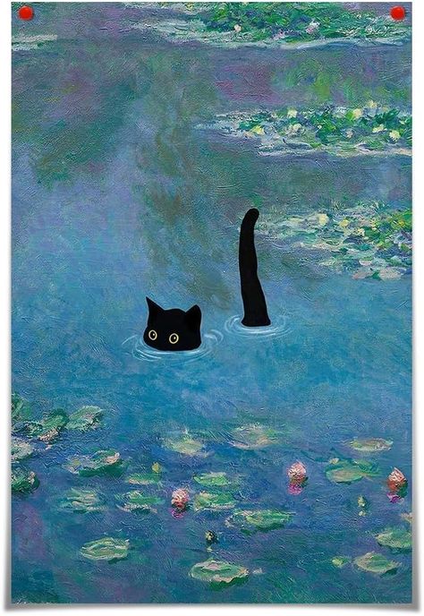 Ideas For Paintings On Canvas, Cat Swimming Drawing, Cat Underwater, Cat Mural, Vanessa Stockard, Shroom Art, Underwater Drawing, Digital Illustration Art, 2024 Bathroom