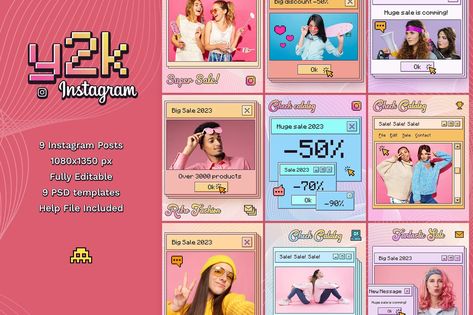 Y2K Instagram Posts, Social Media ft. y2k & post - Envato Y2k Feed, Y2k Instagram Feed, Y2k Instagram, Bubblegum Color, Pop Up Market, Best Free Fonts, Media Kit, Photoshop Template, Banner Template