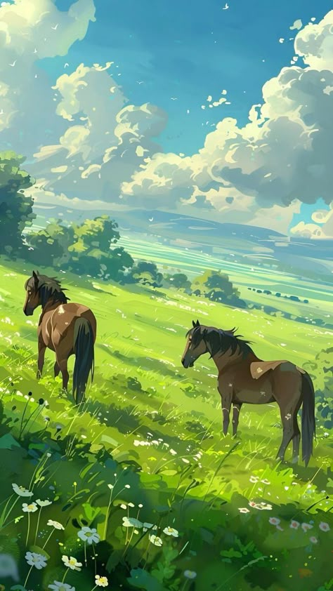 Android Wallpaper Phone Wallpapers, Horse Anime, Wallpapers 4k Hd, Horse Background, Hd Aesthetic, Studio Ghibli Background, Dreamy Artwork, Horse Illustration, Horse Wallpaper