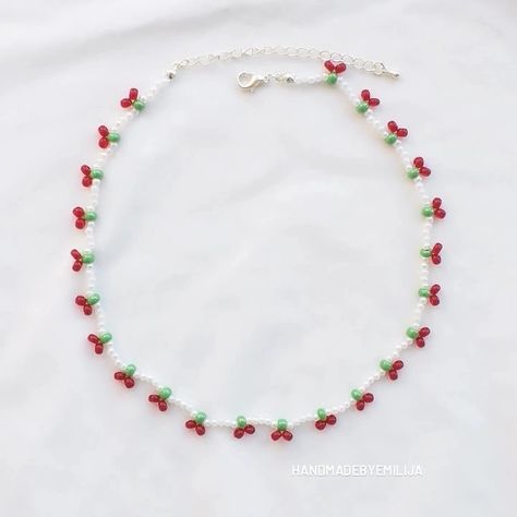 @handmadebyemilija on Instagram: “Just added this new cute cherry necklace to my etsy shop link in bio! 😍🍒 • • • Tags : #cherrynecklace #beadedcherrynecklace…” Baby Cocoon Pattern, Cherry Necklace, Baby Cocoon, Mask Chain, Beads Jewellery, Anklet Bracelet, Beaded Jewelry Diy, Bead Strand, Jewellery Making