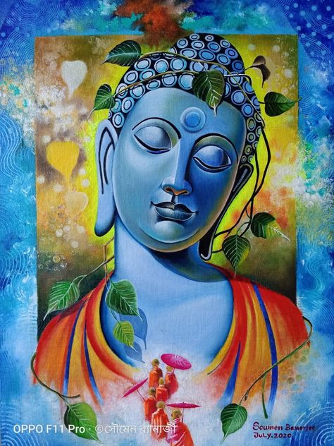 Oil and acrylic painting on Canvas. Arte Ganesha, Buddha Painting Canvas, Buddha Art Drawing, Gautam Buddha, Buddha Artwork, Buddha Art Painting, Lord Buddha, Canvas Painting Tutorials, Buddha Painting