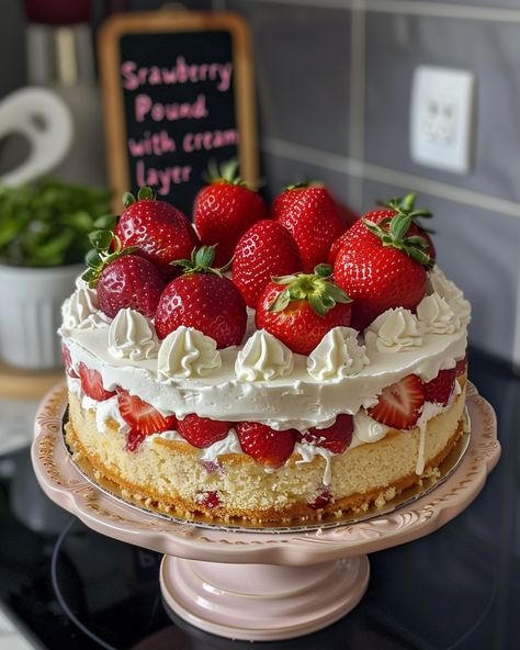 Ultimate Summer Strawberry Pound Cake Strawberry Cake Decor, Strawberry Shortcake Pound Cake, Small Strawberry Shortcake, Strawberry Filled Cake, Peanut Butter Pound Cake, Strawberry Pound Cake, Strawberry Shortcake Cake, Strawberry Theme, Cake Strawberry