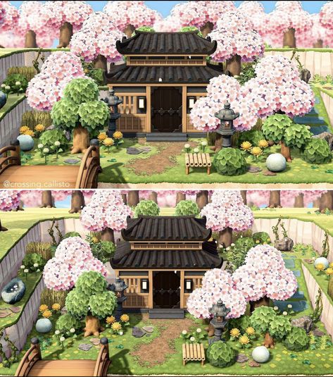 Crossing Callisto, Japanese House Exterior, Animal Crossing 3ds, Animal Crossing Qr Codes Clothes, Animal Crossing Wild World, Japanese Temple, Island Theme, Flower Guide, Animal Crossing Pocket Camp