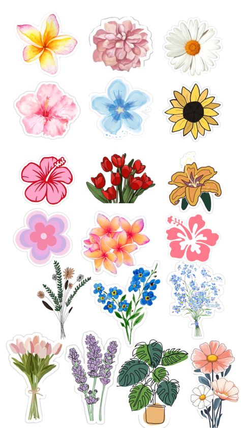 Aesthetic Flower Stickers Printable, Digital Sticker, Printable Stickers, Cute Stickers, Washi, Free Printables, Flowers