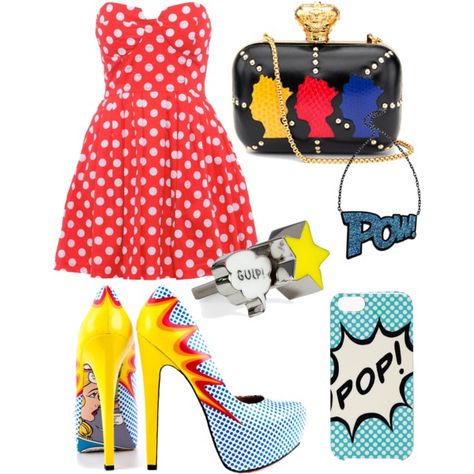 "Comic Pop Art" by naterie on Polyvore Pop Art Fashion Clothes, Pop Art Accessories, Pop Art Outfit Ideas, Athestic Outfits, Pop Art Clothes, Art Fashion Clothes, Pop Art Costume, Pop Art Clothing, Ghoulia Yelps