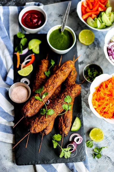 Monsoon Spice | Unveil the Magic of Spices... Veg Seekh Kabab, Veg Kabab Recipe, Seekh Kebab Recipes, Seekh Kabab, Indian Food Photography, Fruit Kebabs, Veg Snacks, Indian Appetizers, Kebab Recipes