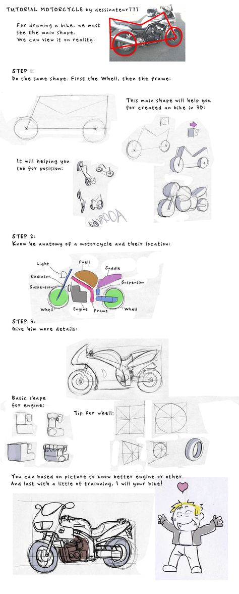 Motorcycle Art Reference, Motorcycle Rider Reference, Motorcycle Pose Reference Drawing, Man On Motorcycle Drawing Reference, How To Draw Machines, Man On Motorcycle Drawing, How To Draw Motorbike, Motorbike Drawing Reference, Motorcycle Drawing Tutorial