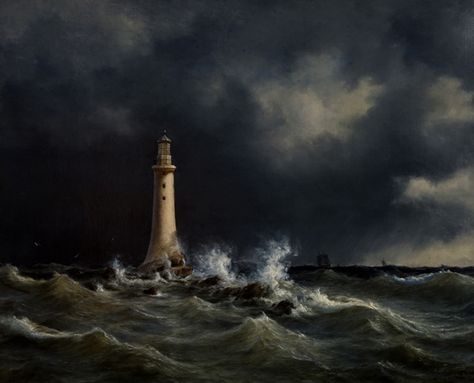 Eddystone Lighthouse, 1846 Eddystone Lighthouse, Living Room Oil Painting, Lighthouse Print, Lighthouse Painting, Image Nature, Images Vintage, Vintage Landscape, Ocean Painting, Vintage Poster Art