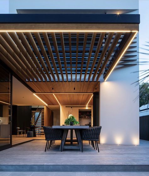 Modern Cabin Interior, Patio Plans, Outdoor Led Strips, Modern Backyard Landscaping, Pergola Lighting, Modern Pergola, Wood Pergola, Wooden Pergola, Architect Design House